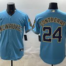 Milwaukee Brewers #24 William Contreras Blue With Home & Bob Uecker Patch Stitched Jersey