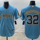 Milwaukee Brewers #32 Jacob Misiorowski Blue With Home & Bob Uecker Patch Stitched Jersey