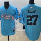 Atlanta Braves #27 Austin Riley Blue Atliens & Peach With Outkast Patch Stitched Jersey