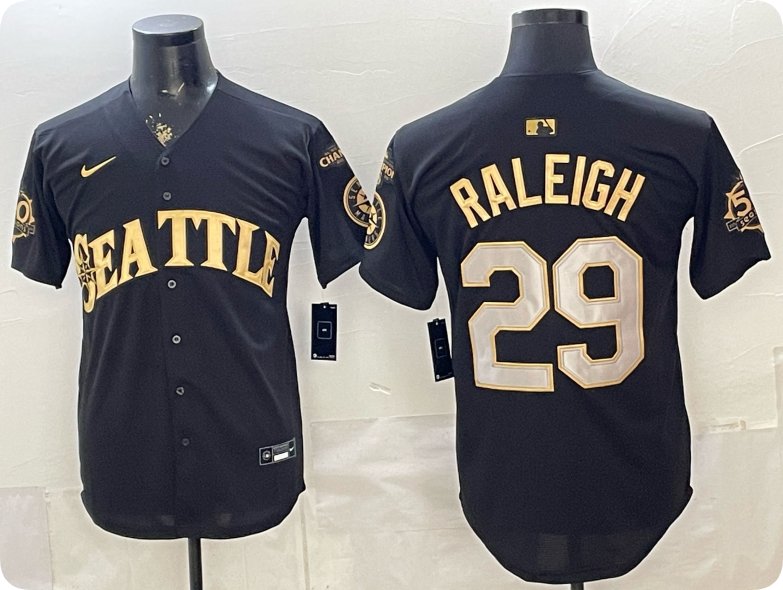 Seattle Mariners #29 Cal Raleigh Black Gold Stitched Jersey