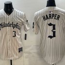 Philadelphia Phillies #3 Bryce Harper Cream Pinstripe Gothic Vapor Limited Stitched Jersey