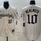 Philadelphia Phillies #10 J.T. Realmuto Cream Pinstripe Gothic Vapor Limited Stitched Jersey