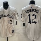 Philadelphia Phillies #12 Kyle Schwarber Cream Pinstripe Gothic Vapor Limited Stitched Jersey