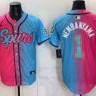 Men's San Antonio Spurs #1 Victor Wembanyama Pink Blue Stitched Baseball Jersey 1