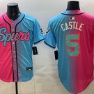 Men's San Antonio Spurs #5 Stephon Castle Pink Blue Stitched Jersey