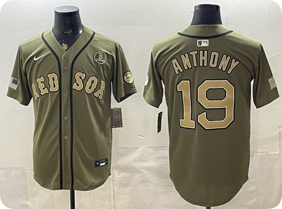 Boston Red Sox #19 Roman Anthony Olive Armed Forces Day Cool Base Stitched Baseball Jersey