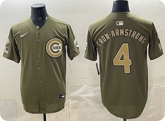 Chicago Cubs #4 Pete Crow-Armstrong Olive 2026 Armed Forces Day Stitched Baseball Jersey