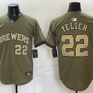 Milwaukee Brewers #22 Christian Yelich Olive 2026 Armed Forces Day Stitched Baseball Jersey