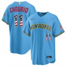 Milwaukee Brewers #11 Jackson Chourio Blue 2026 USA 250 Fourth of July Home Stadium Stitched Jersey