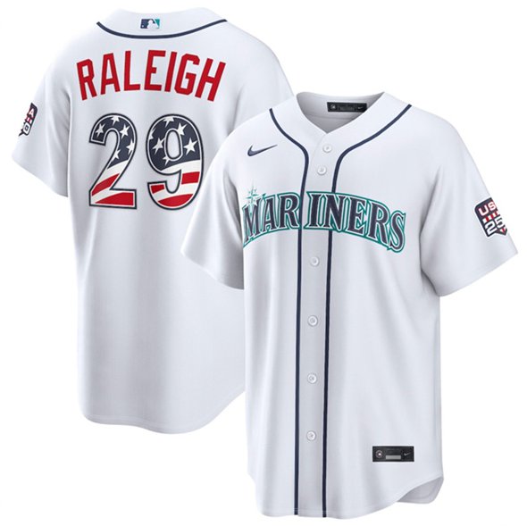 Seattle Mariners #29 Big Dumper White USA 250 Fourth of July Home Stitched Baseball Jersey