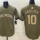 Milwaukee Brewers #10 Sal Frelick Olive 2026 Armed Forces Day Stitched Baseball Jersey