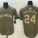 Milwaukee Brewers #24 William Contreras Olive 2026 Armed Forces Day Stitched Jersey
