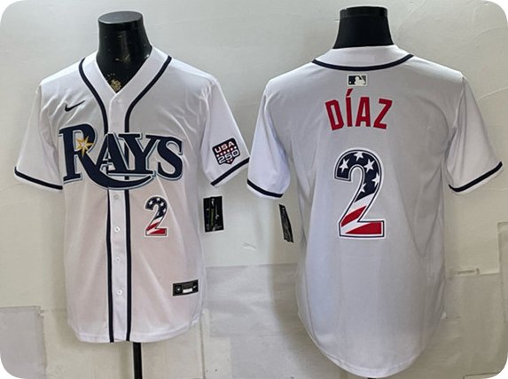 Tampa Bay Rays #2 Yandy D&Atilde;&shy;az White 2026 USA 250 Fourth of July Home Stitched Baseball Jersey