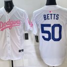 Los Angeles Dodgers #50 Mookie Betts White Pink Limited Stitched Jersey