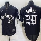 Los Angeles Dodgers #29 Tarik Skubal Black LA Gothic Style 2025 World Series Champions Patch Jersey