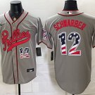 Phillies #12 Kyle Schwarber Gray 2026 Field of Dreams USA 250 Fourth of July Stadium Stitched Jersey