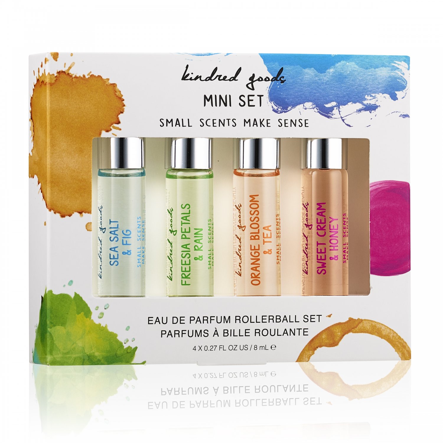 kindred goods Rollerball Perfume Set SEA SALT FIG Freesia Rain ORANGE BLOSSOM TEA Sweet Cream Honey