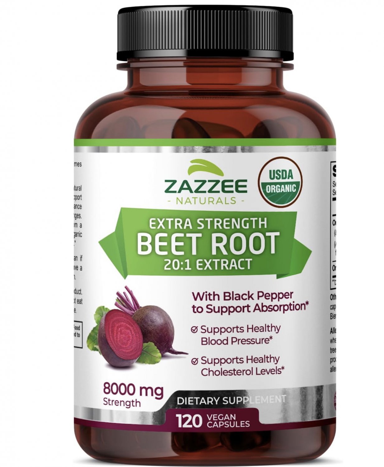 Organic Beet Root Extract 8000mg &acirc;�� Premium 20:1 Formula with Black Pepper, 120 Capsules