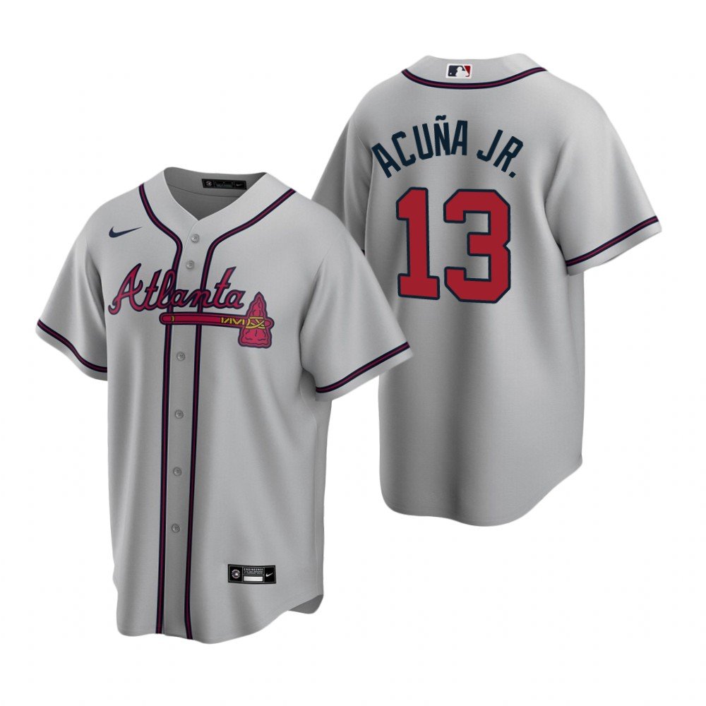 Atlanta Braves #13 Ronald Acuna Jr Navy Red Spilt Cool Base