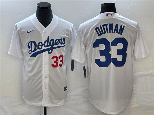 Men’s Los Angeles Dodgers #33 James Outman White CoolBase Jersey