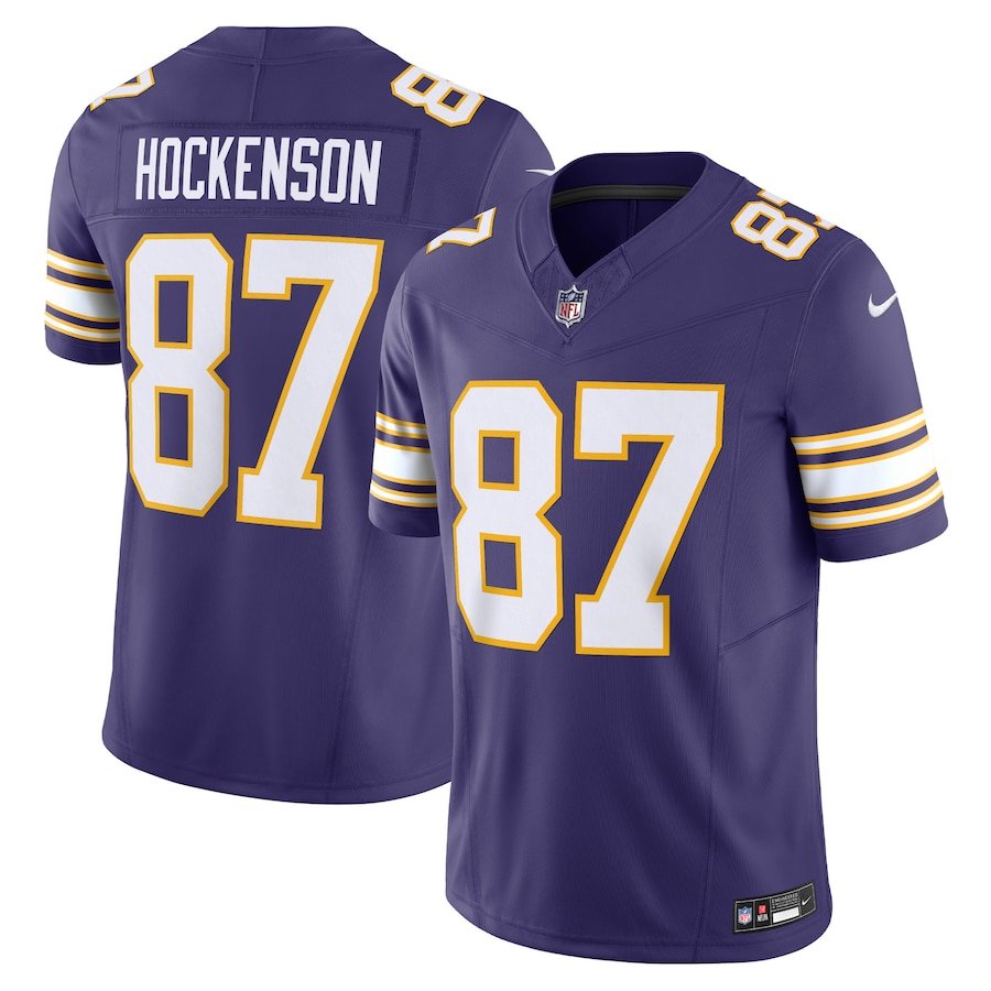 Minnesota Vikings #87 T.J. Hockenson Purple Classic Vapor F.U.S.E ...