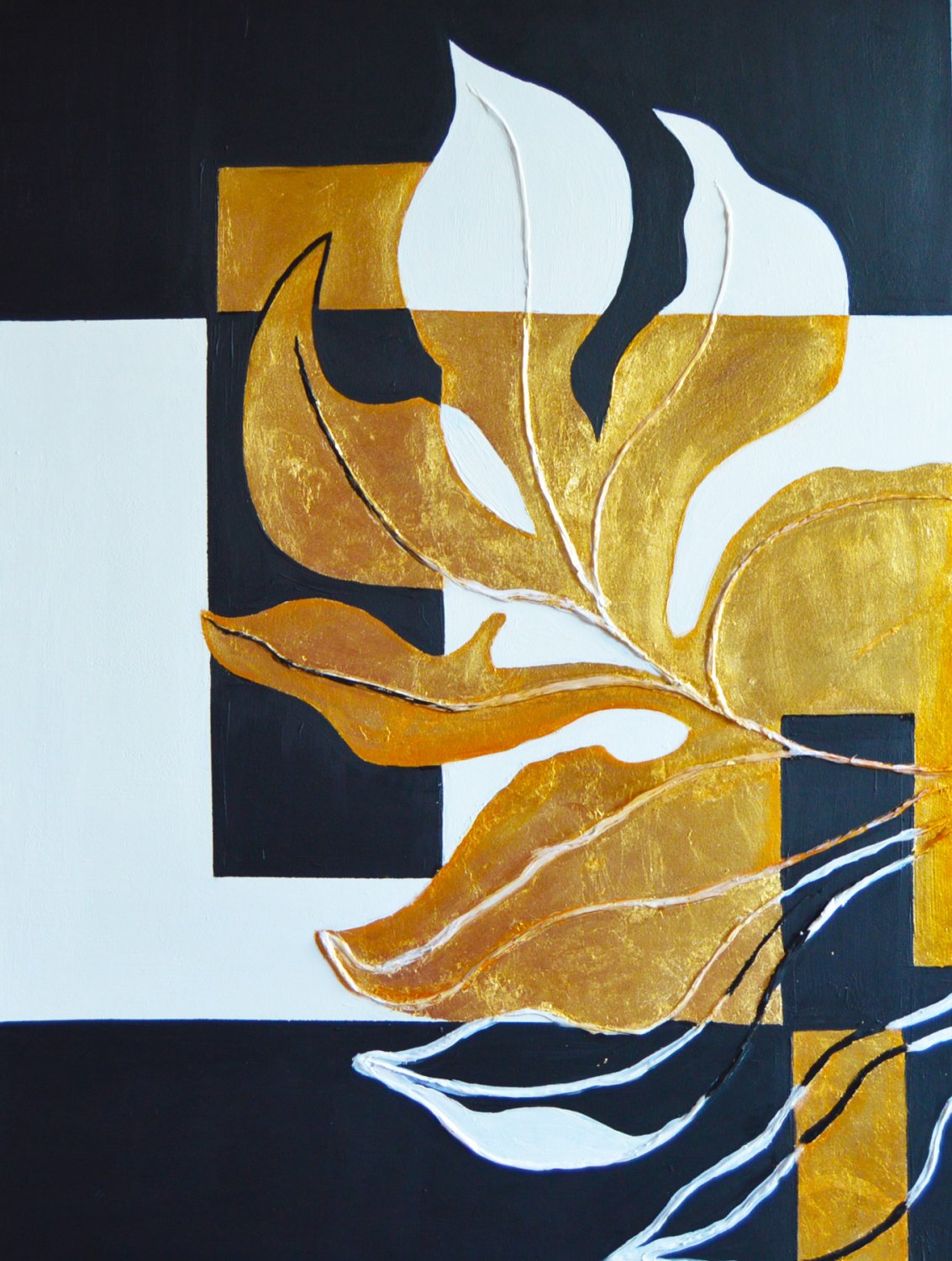 original big modern abstract gold and black painting