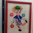 Embroidered Clown Wall Picture in Wood Frame - Unique and Cute! Approx. 13x17