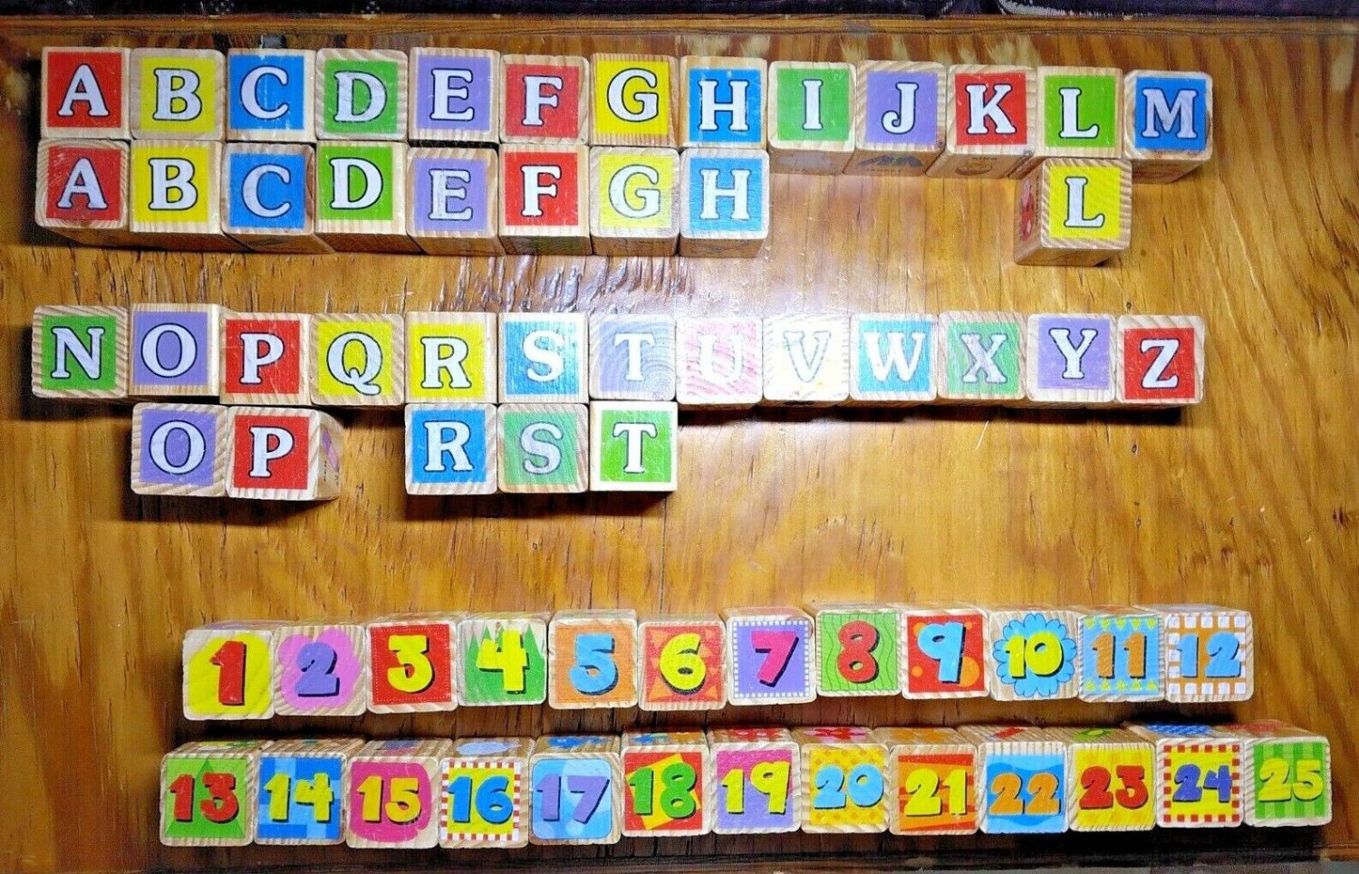 Large Wooden Block Set, Alphabet, Numbers, Colors, Animals, Objects