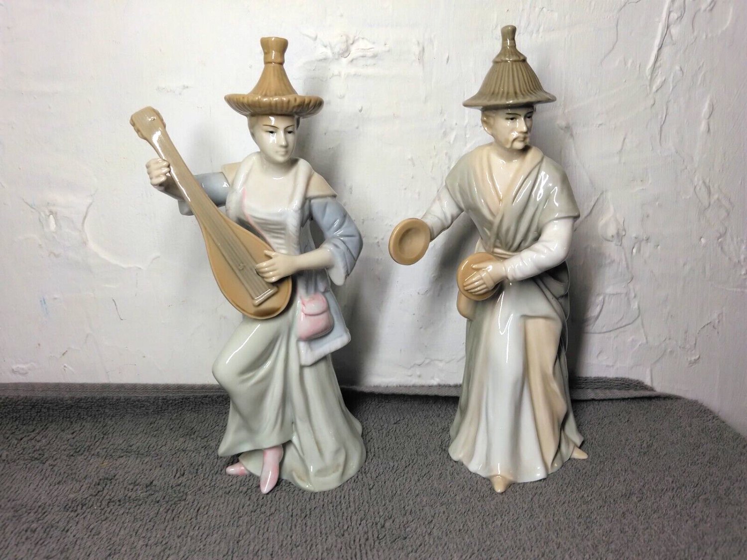 Vintage Toyo Japan Woman Figurine Playing Mandolin Man Figurine Hand