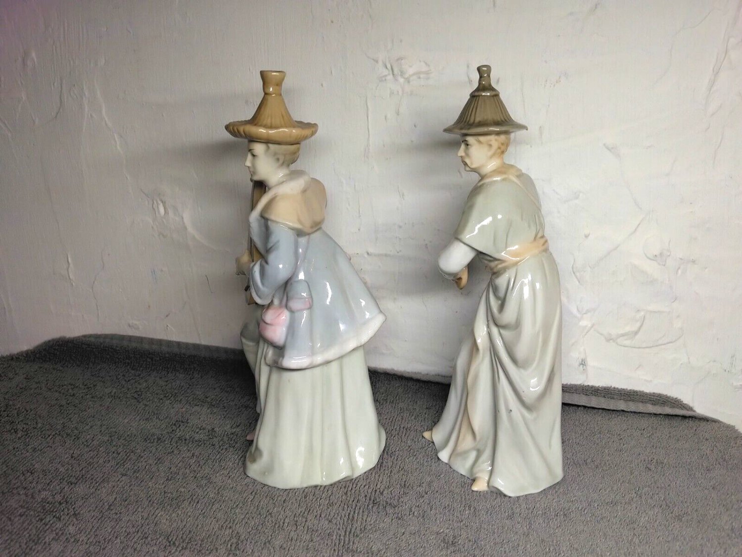 Vintage Toyo Japan Woman Figurine Playing Mandolin Man Figurine Hand