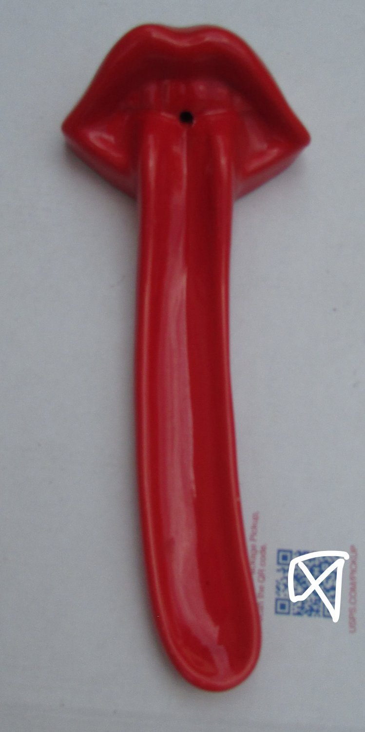 Rolling Stoned Big Red Lips Mouth Tongue Teeth Smile Incense Burner Ashcatcher