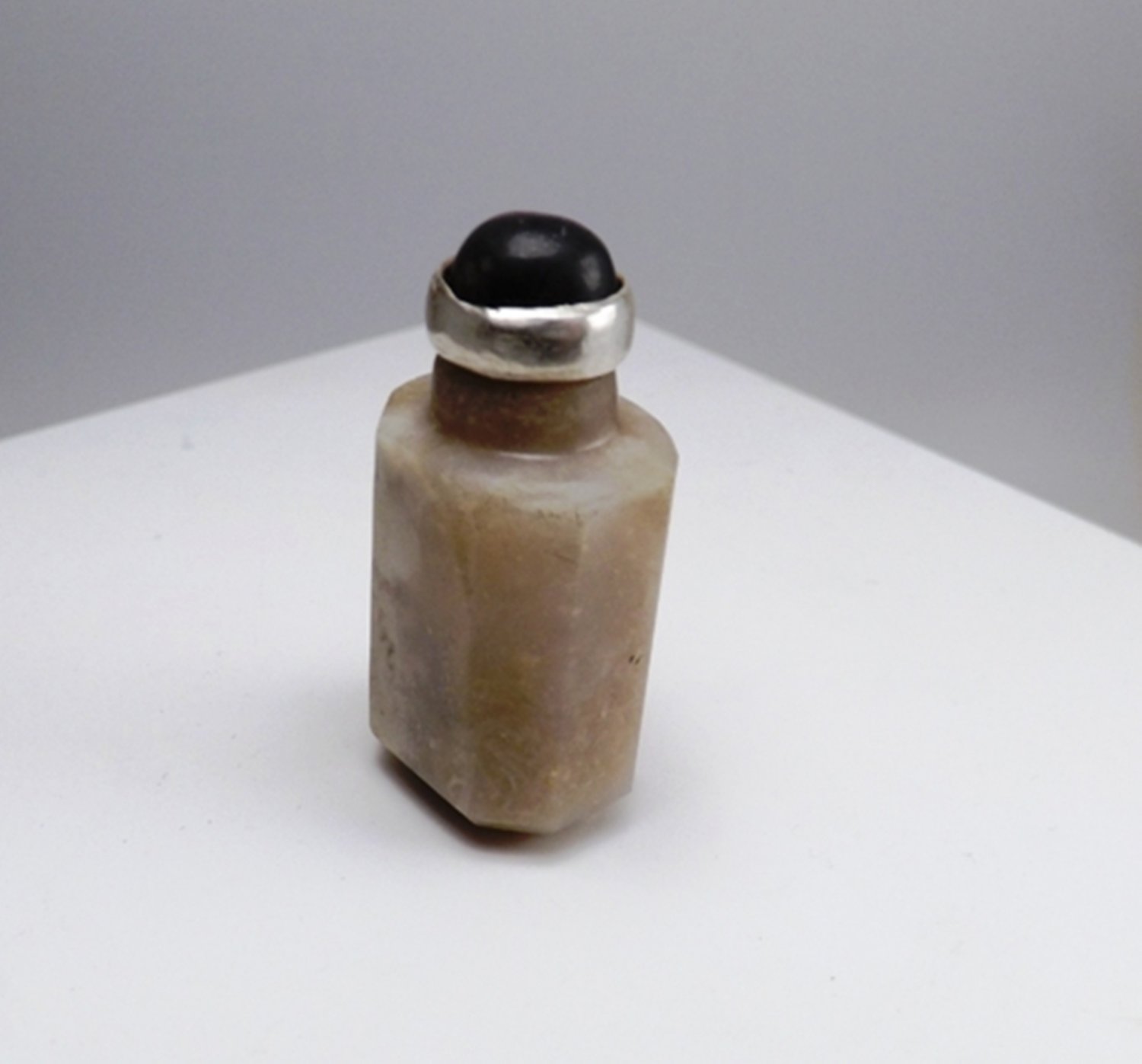Ocean Agate with Fine Silver and Cordierite Gemstone Lid Miniature Jar, Container, Collectibles