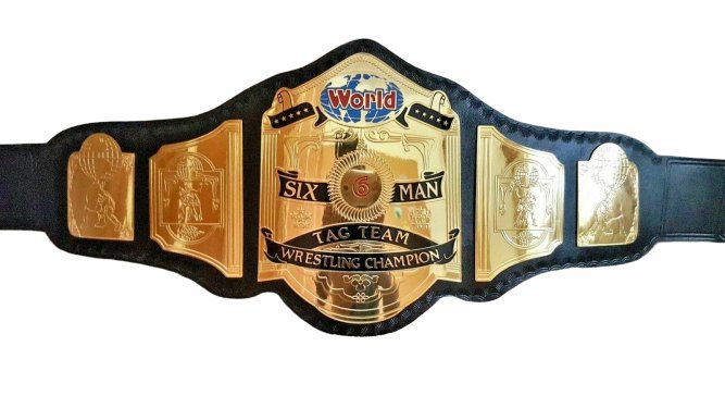 WWF World 6 Six Man Tag Team Wrestling Championship Belt Replica 4mmPlates