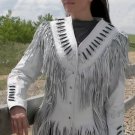 Women American Western wear Cowgirl Cowhide Leather Fringe Jacket bones