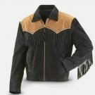Men's Traditional Western cowboy Leather Jacket coat With Fringes Bone and Beads