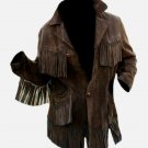 Men's Traditional Western Cowboy Leather Jacket Coat With Fringes Bone and Beads