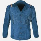 Men's Traditional Western cowboy Leather Jacket coat With Fringes Bone and Beads