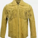 Men's Traditional Western cowboy Leather Jacket coat With Fringes Bone and Beads.
