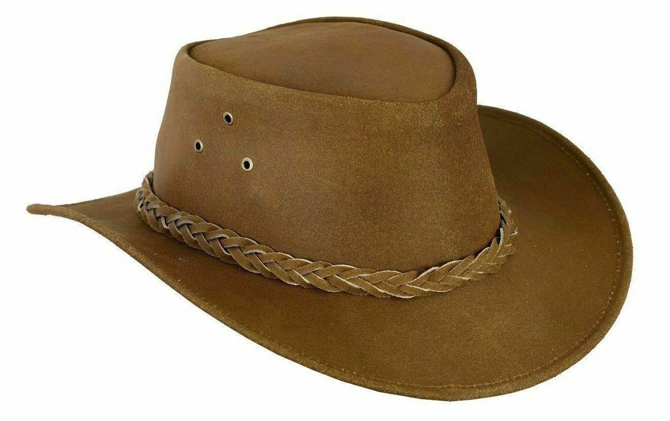 Australian Western Cowboy Style Hat Tan Brown Bush Hat Leather Outback Hat