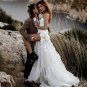 Bohemian Slit Sweetheart Lace 3D Floral Appliques A Line Beach Wedding Dress