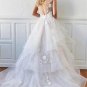 Boho V Neck Open Backless A Line Bohemian Flower Lace Bridal Gowns