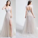 Simple Elegant Bohemian Spaghetti Strap Thigh-High Slits Backless Beach Bridal Gowns