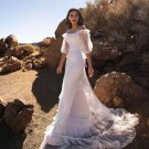 Off The Shoulder Neck Bridal Gowns Half Sleeves A Line Sweep Train Tulle Bohemian Wedding Dress