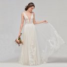 Summer Lace Tulle A-line Long Beach Wedding Dress for Chic Bohemian Bridal Dress
