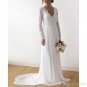 Simple Lace Boho Wedding Dresses Long Sleeve V Neck Sweep Train Chiffon Bridal Dress