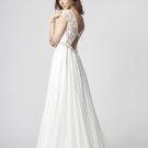 New Bohemian Wedding Dresses V Neck Chiffon Skirt A Line Cap Sleeve Lace Boho Wedding Gowns