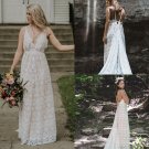 Deep V Neck Sweep Train Sleeveless Country Style Boho Wedding Dress