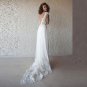 Bohemian Floral Lace Applique Cap Sleeves Plunge V Neck Wedding Gowns