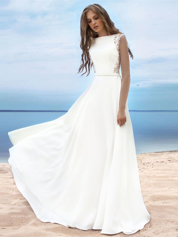Beach Bohemian  Arrival Hot Sale Sleeveless Backless High Quality Satin For Female Bride Gowns