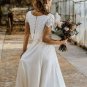 Bohemian Two Pieces Wedding Dresses  Lace Top Short Sleeve Bridal Gown